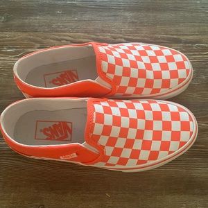 neon orange checkered vans